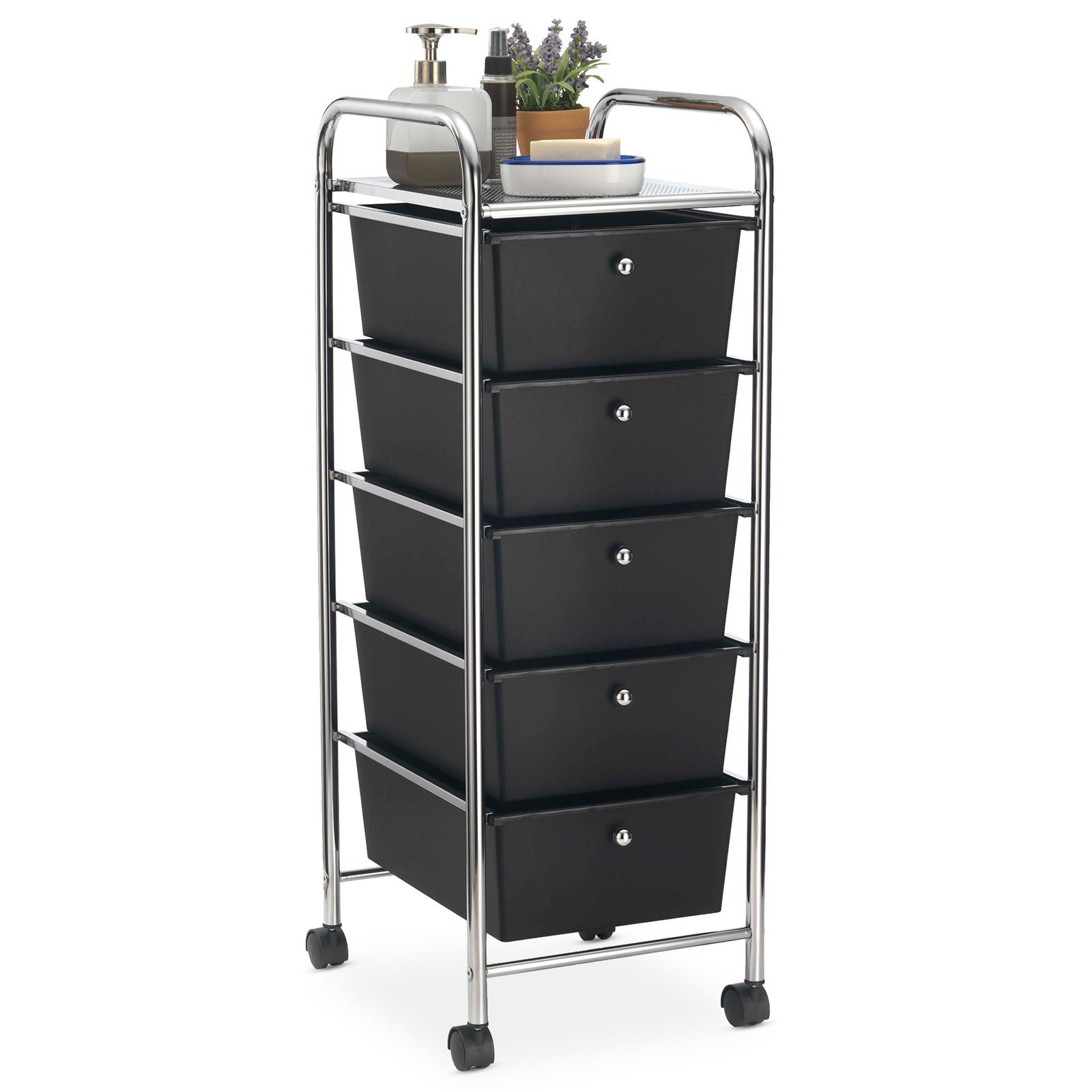 Caisson sur roulettes 5 tiroirs plastique noir meuble de rangement