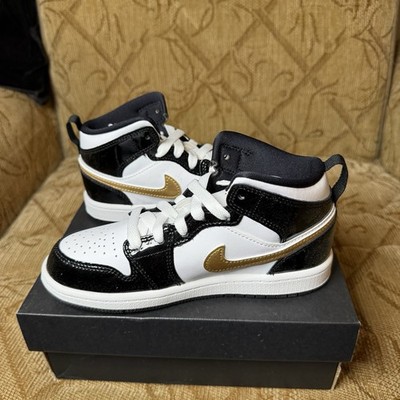 Nike Air Jordan 1 Mid SE (PS) Shoes Kids SZ 1Y Black/Metallic Gold