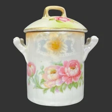 Vintage Illegibly Marked Germany Foral Pattern Cookie/Biscuit Jar w Lid