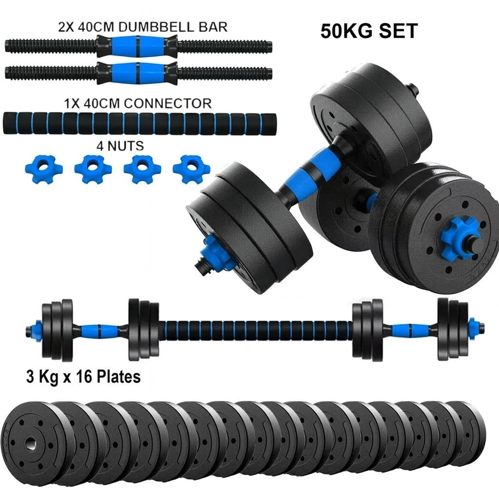 50KG Adjustable Dumbbell Barbell Set with Push Up Bar & Connecting Rod for Home