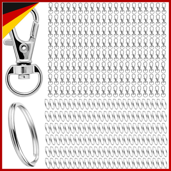 SchlüSselring Karabiner 320 StüCk Mit Drehgelenk Silber Basteln Selber Machen-image