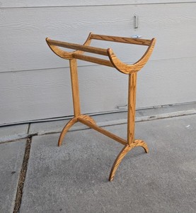 Vintage Mid Century Modern Rustic Country Oak Wood Quilt Towel Rack Stand C56