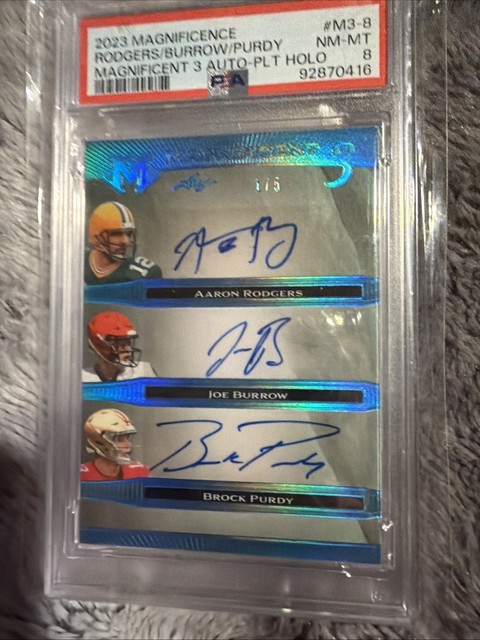 Aaron Rogers Joe Burrow Brock Purdy Dual Signed Card PSA Plus 5 Extra Bonus Card