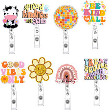 8 Pcs Cute Nurse Badge Reel Retractable Glitter Cow Daisy Smile Face Pink Bow Gi