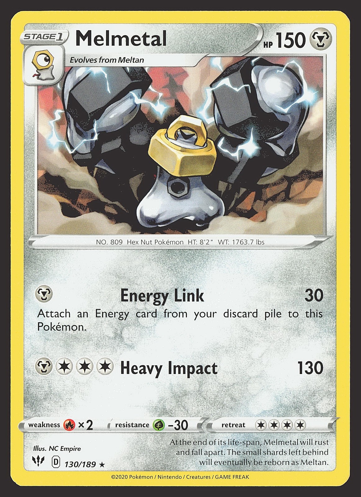 SWSH03: Darkness Ablaze Melmetal #130/189 Rare Pokemon Card