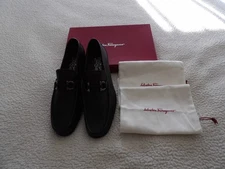 NIB SALVATORE FERRAGAMO 'GRANDIOSO' Brown pebbled Leather Men Loafers Size 9.5EE