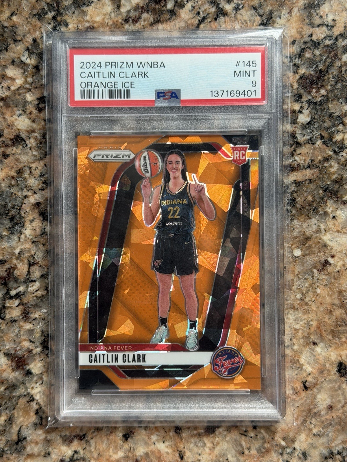 2024 Panini Prizm WNBA - Caitlin Clark Fever #145 Orange Ice Prizm (RC) PSA 9