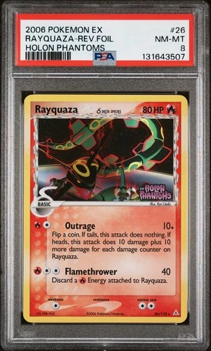 2006 POKEMON EX HOLON PHANTOMS #26 RAYQUAZA-REVERSE FOIL PSA 8