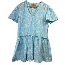 Simply Southern Blue Daisy Print Ruffle Tiered V Neck Dress Size L