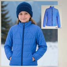 Free Country Puffer Winter Jacket Girl's Size Medium Blue Faux Fur Lined