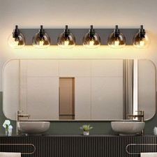 41" 6 Lights Vanity Light Fixtures Bathroom Mirror Glass Shade Black Wall Sconce