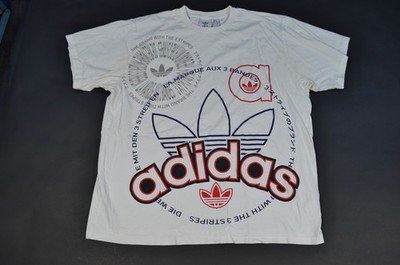 Adidas White Multi Logo Languages Print Men's Short Sleeve Shirt Trefoil 2XL