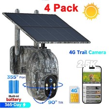 4Pack 1080P 4G LTE Solar 360 PTZ Trail Camera Game IP66 Security Cam SIM Card