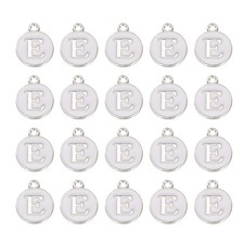 36pcs Letter E Pendants Double Sided Charm Enamel Alphabet Pendant White White