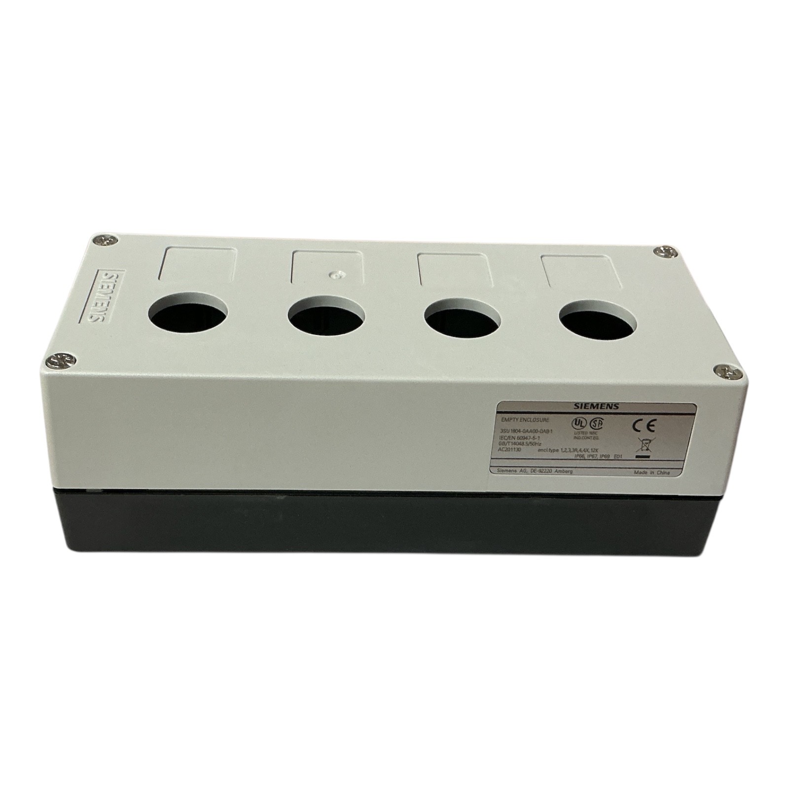 Siemens 3SU1804-0AA00-0AB1 SIRIUS ACT 4 Hole 22mm Push Button Enclosure Gray