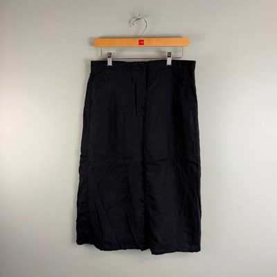 L.L. Bean Skirt Size 10 Regular Linen Classic Fit Straight Skirt Black Office