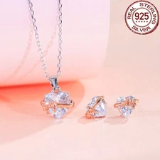 Bowknot CZ Earrings Necklace 925 Sterling Silver for Women Fashion Jewelry Set