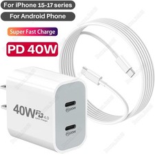 Fast Charger PD 40W USB-C Block Type-C Charging Cable For iPhone15 16 17 Samsung