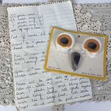 Vtg 70s Plastic Owl Eyes  Beak Kit Macrame Owl Granny Handwritten Instructions