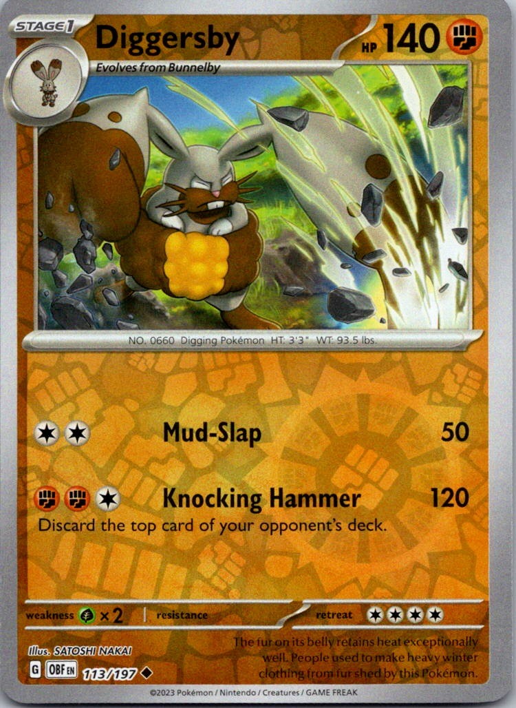 Diggersby 113/197 Uncommon Obsidian Flames Pokemon Reverse Holo Near Mint