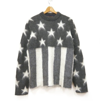 Louis Vuitton USA Flag Mohair Jacquard Knit RM192 RIS HHN98W Size S Gray x White