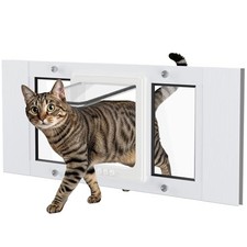 Cat Door for Window Weatherproof: Aluminum Frame Flap Pet Door Quick 27-32 inch