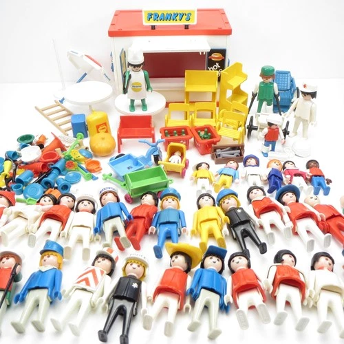 Vintage Playmobil Lot of 35 Figures + Accessories & Hot Dog Stand