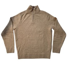 Ben Sherman Quarter Zip Sweater Pullover Ribbed Knit Wool Blend Beige Men Medium