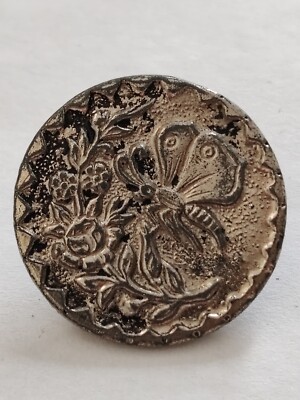 Antique silver color button floral decor and butterfly 23mm domed base