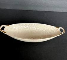 Lenox oval double handle relish/crudite dish ivory w/24K gold trim USA excellent
