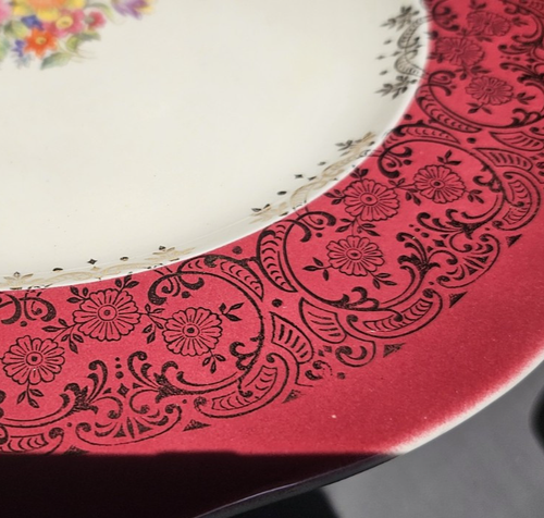 (2) Triumph Limoges-American Meissen Rosso Rosa Oro 22kt 11" Servizio Piatti Tritatutto - Foto 10 di 16
