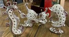 3-er Set: Delfin + Seepferdchen + Fisch P&auml;rchen Skulptur im Diamant Design