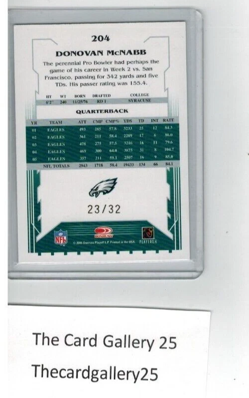 2007 Score Select Artist's Proof /32 Donovan McNabb #204 SSP CASE HIT HOF EAGLES - Image 2 of 2