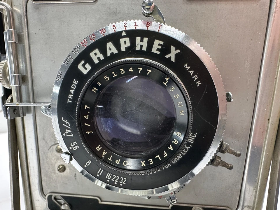 Graflex Speed Graphic 4x5 Camera w/ Graphex 101mm f4.5 Optar Lens Untested - Image 3 of 4