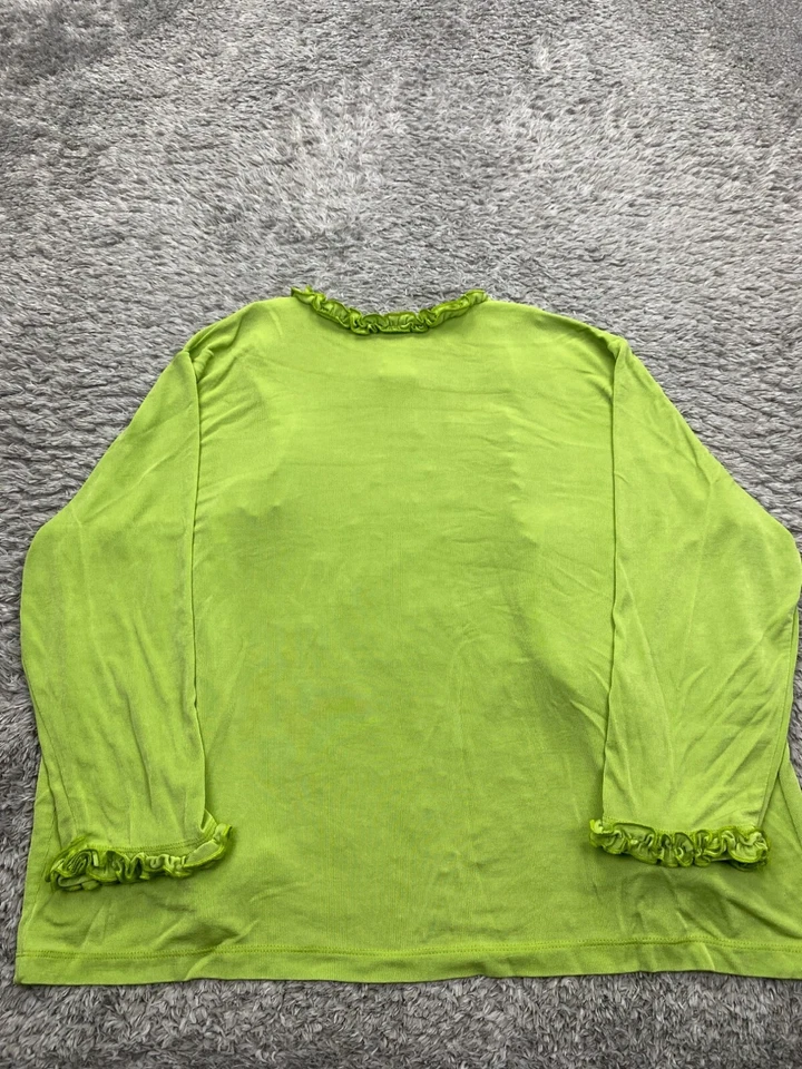 Slinky Brand Top Women 1X Lime Green Ruffle Trim Kimono 3/4 Sleeve Open Cardigan - Image 2 of 4