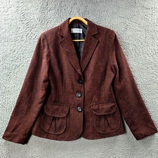 Vintage Leesa Jacket Womens Size 10 Black Orange Tweed Long Sleeve Collared