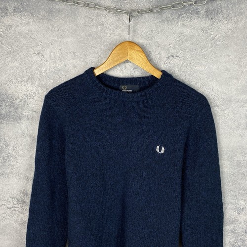Men’s Fred Perry Sweater Pullover Blue Wool Cotton Size S - Picture 2 of 6