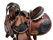 Gaited Western Saddle Trail Pleasure Dual Color Tooled Leather Tack Set 15 16 17