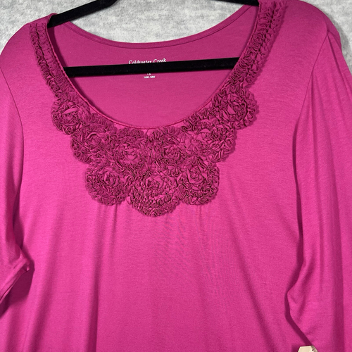 Coldwater Creek Rosette Neck Tunic 1X Relaxed Stretch Casual Office Fushia NWT - Picture 5 of 13
