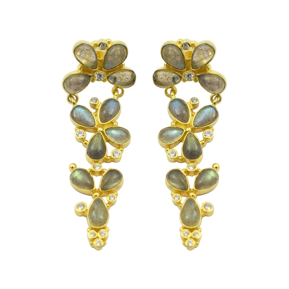 Orecchini placcati oro argento sterling pietra preziosa labradorite naturale ... - Immagine 3 di 3