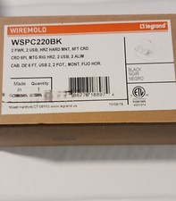 Legrand WSPC220BK 2PWR, 2 USB, HRZ HARD MNT, 6ft CRD, BLACK BRAND NEW 