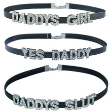 3 PCS DADDY'S Cosplay Chokers Necklaces,Rhinestone DDLG Collars For Women,Cut...