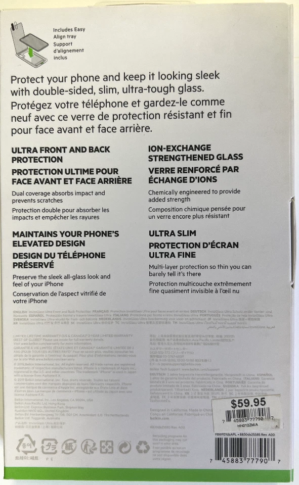 New Belkin Invisiglass Front and Back Screen protector for Iphone Xs Max - Image 2 of 2