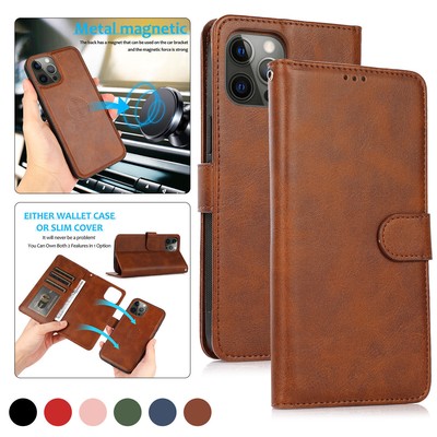 2in1 Removable Magnetic Leather Wallet Case For iPhone 16 15 Pro Max 14 13 12 11