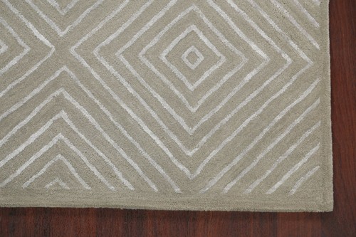 Modern SMAL DIAMOND SAGE/ BEIGE Oriental Area Rug Hand-tufted Wool/ Silk 5x8 ft - Picture 4 of 10