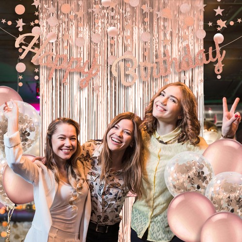 Rose Gold Birthday Party Decoration, Happy Birthday Banner, Fringe Curtain... - Picture 6 of 7