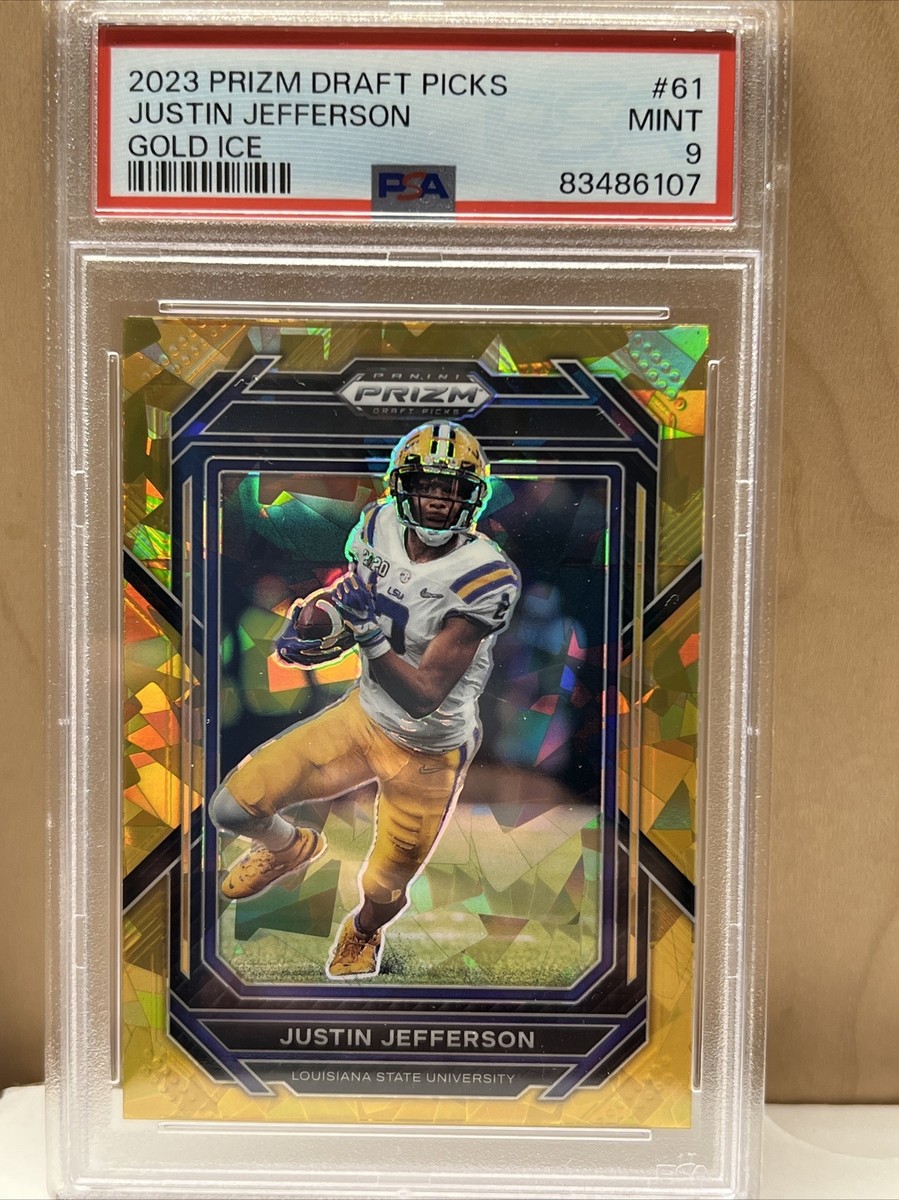 JUSTIN JEFFERSON 2023 Panini Prizm Draft Picks #61 Gold Ice PSA 9
