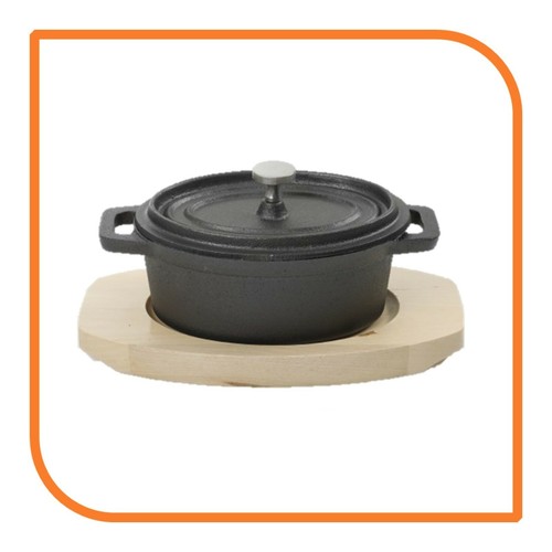 0.35 Qt Oval Cast Iron w/Handles & Wooden Base (1 Casserole) by MyXOHome - Afbeelding 6 van 6