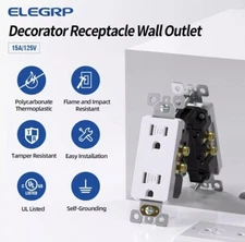 20 Pack ELEGRP 15A Tamper Resistant White Electrical Wall Outlet, 125V UL Listed