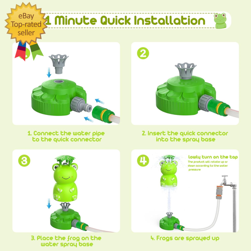 2 in 1 Water Sprinkler Baseball Toy for Kids, Frog Sprinkler 360° Rotating Spray - Picture 4 of 12